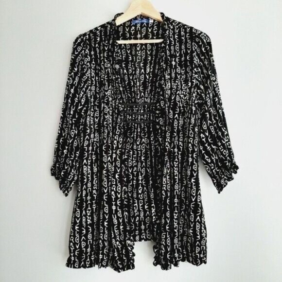 BLUE SKY Love & Gratitude Fair Trade Open Front Fabric Cardigan B&W Sz XS - Picture 2 of 12